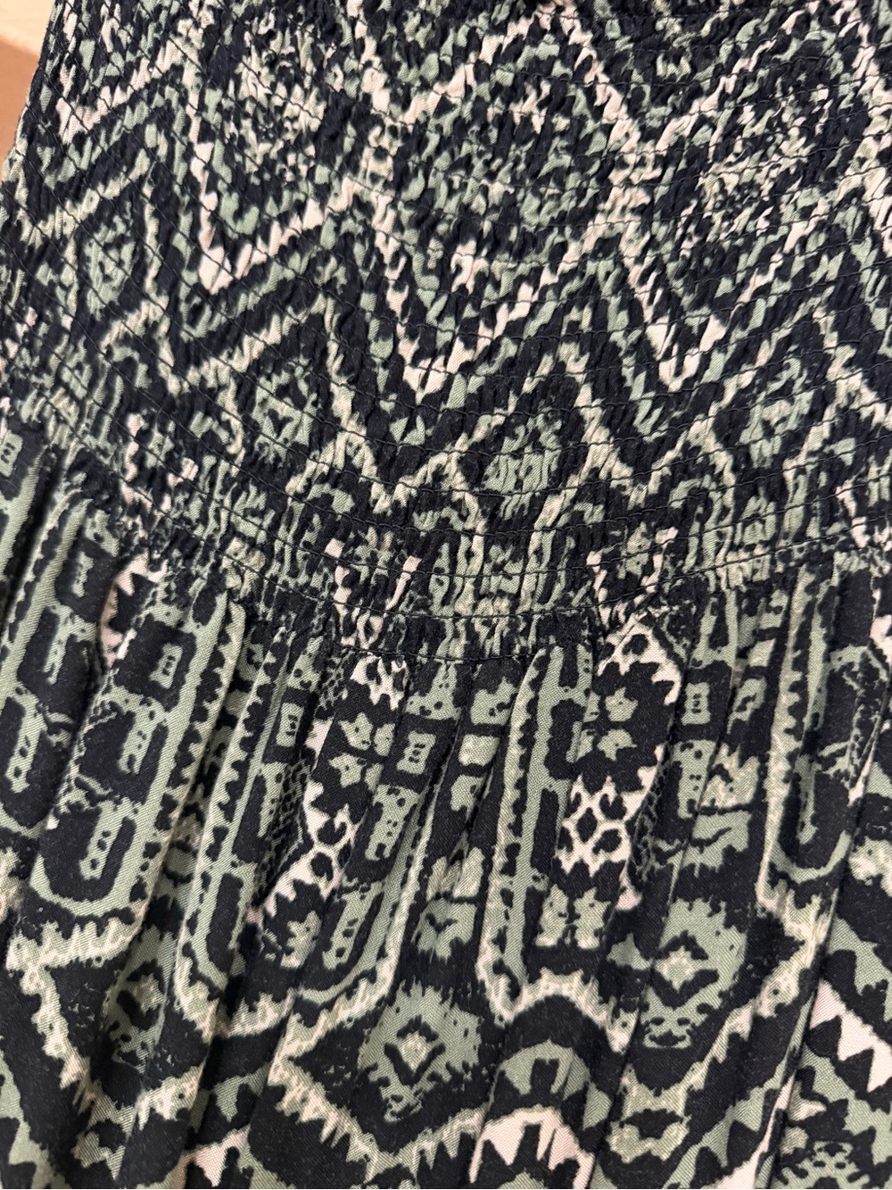 EUC Strapless Smocked Green Tribal Print Maxi Dress - Picture 6 of 7